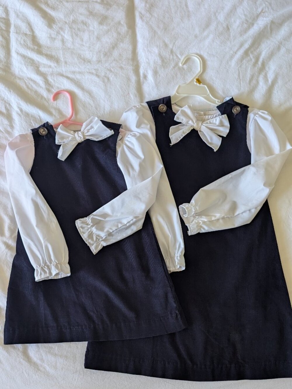 SugarPlum corduroy navy dresses with separate Beaufort Bonnet shirts/sibling set